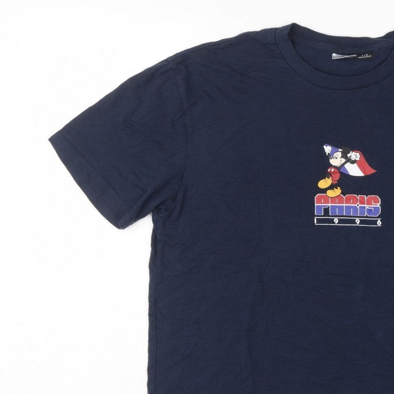 Disney Women Blue L Paris 1996 Mickey Graphic Cotton T-Shirt