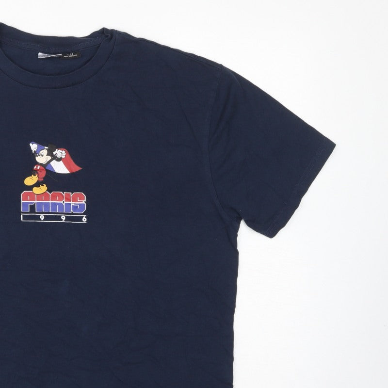 Disney Women Blue L Paris 1996 Mickey Graphic Cotton T-Shirt