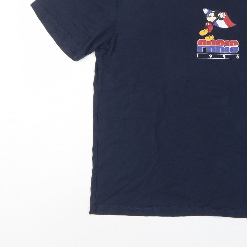 Disney Women Blue L Paris 1996 Mickey Graphic Cotton T-Shirt