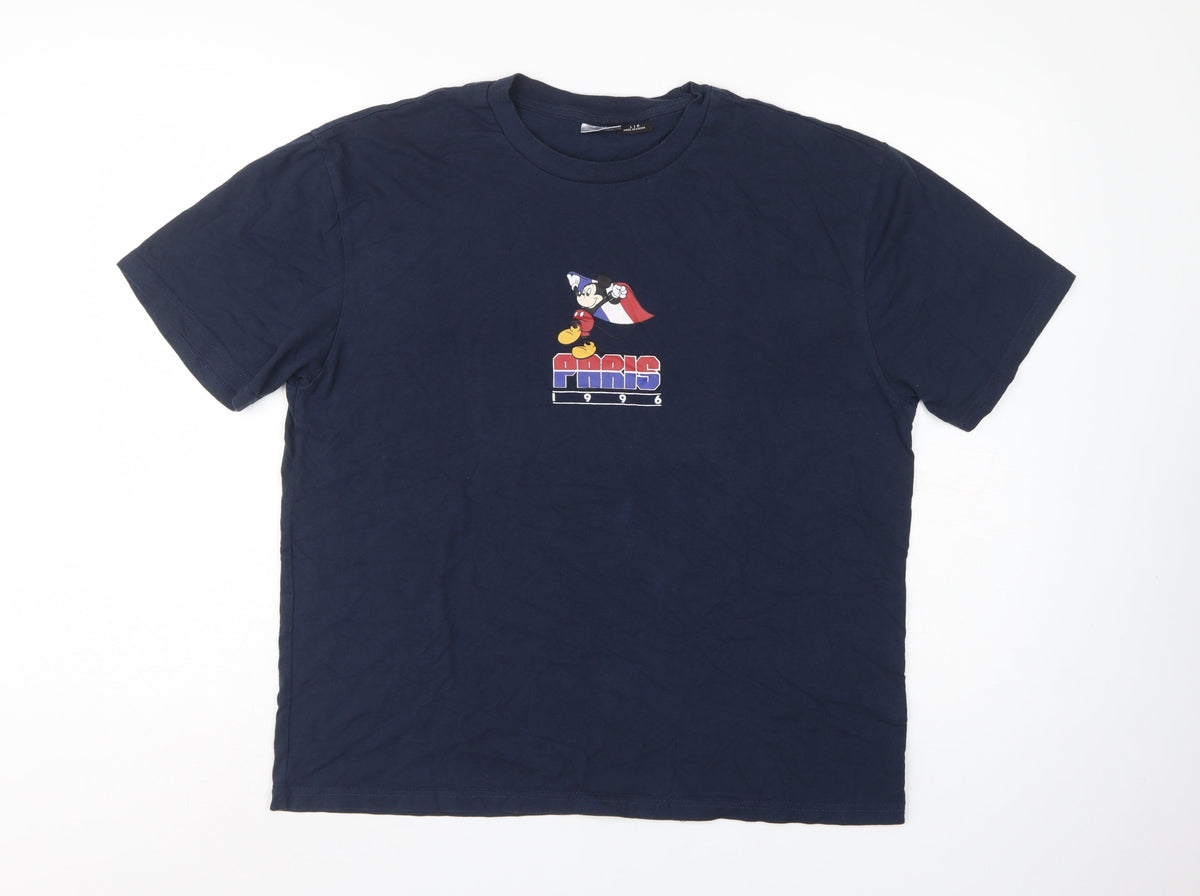 Disney Women Blue L Paris 1996 Mickey Graphic Cotton T-Shirt