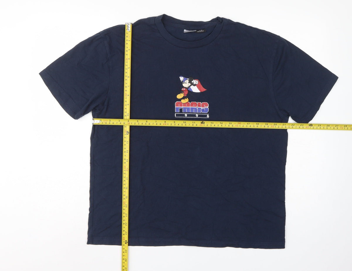 Disney Women Blue L Paris 1996 Mickey Graphic Cotton T-Shirt