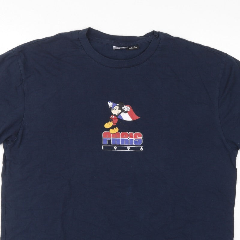Disney Women Blue L Paris 1996 Mickey Graphic Cotton T-Shirt