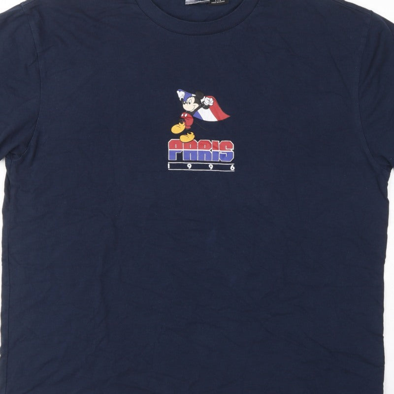 Disney Women Blue L Paris 1996 Mickey Graphic Cotton T-Shirt