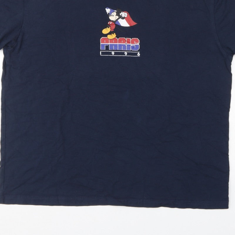 Disney Women Blue L Paris 1996 Mickey Graphic Cotton T-Shirt