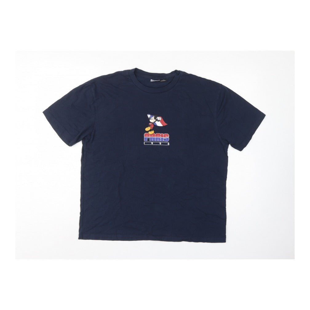 Disney Women Blue L Paris 1996 Mickey Graphic Cotton T-Shirt