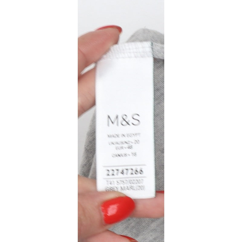 Marks and Spencer Women Grey Size 20 Basic Crew Neck Long Sleeve T-Shirt