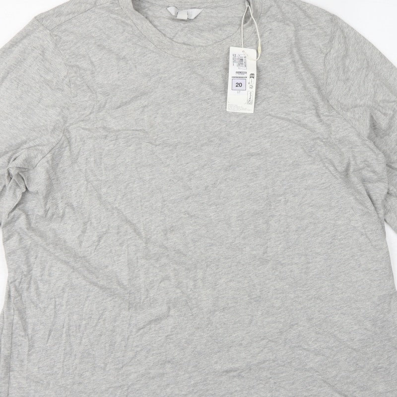 Marks and Spencer Women Grey Size 20 Basic Crew Neck Long Sleeve T-Shirt
