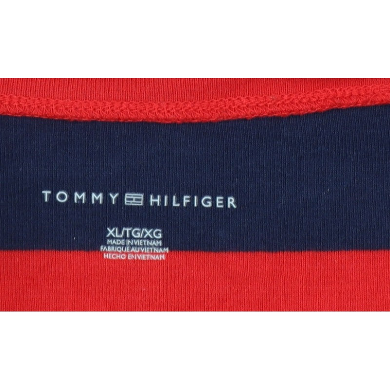 Tommy Hilfiger Women Red Navy Striped XL V-Neck Long Sleeve Jersey Top