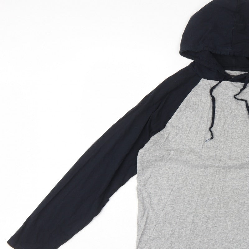 French Connection Men’s Grey Black Logo Hooded Pullover Hoodie L