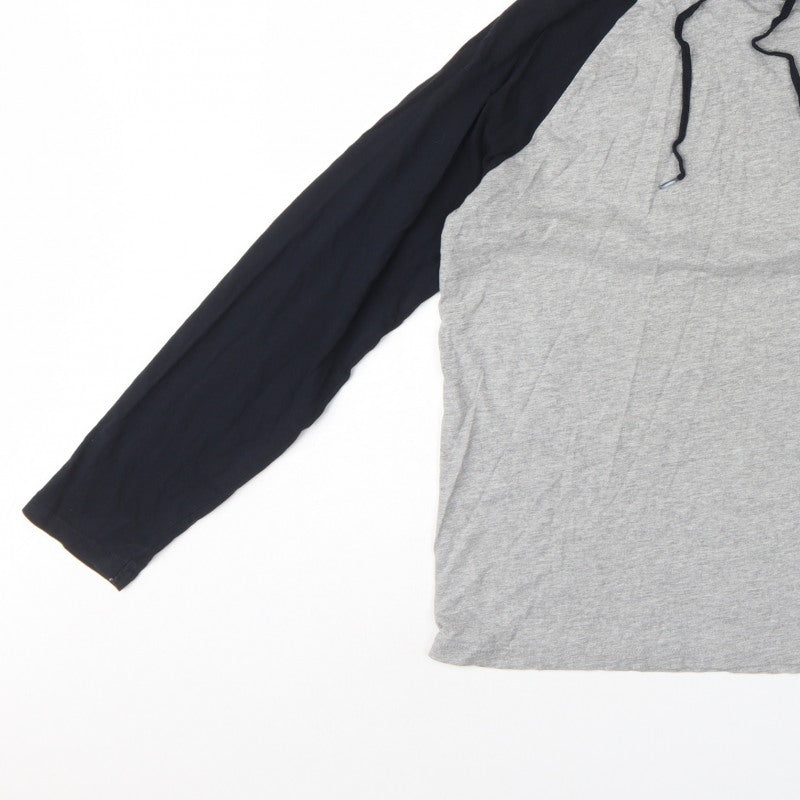 French Connection Men’s Grey Black Logo Hooded Pullover Hoodie L