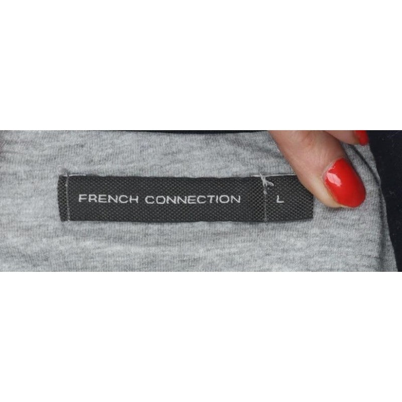 French Connection Men’s Grey Black Logo Hooded Pullover Hoodie L