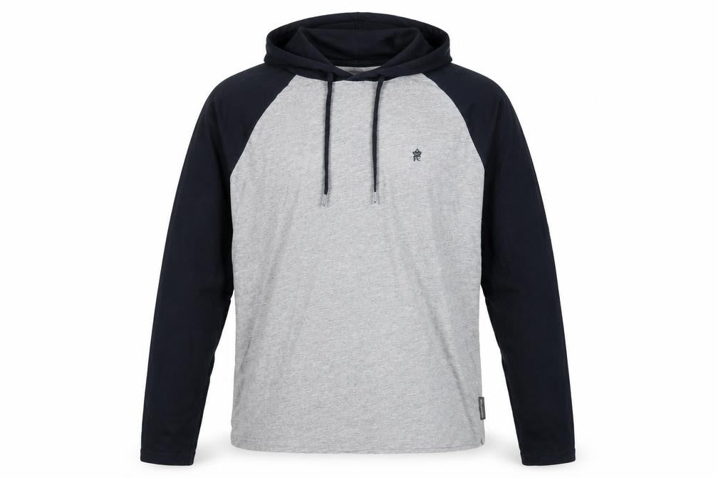 French Connection Men’s Grey Black Logo Hooded Pullover Hoodie L