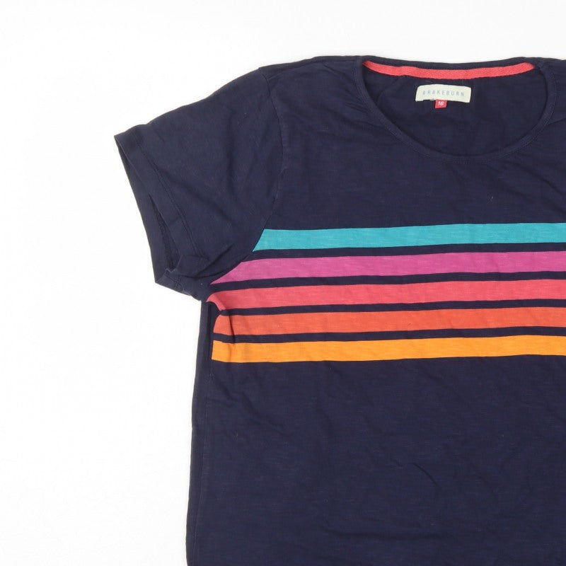 Brakeburn Women’s Blue Striped Cotton Basic T-Shirt UK 16