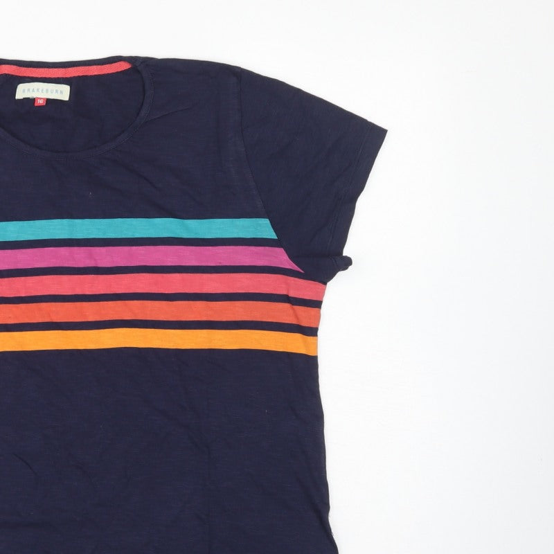 Brakeburn Women’s Blue Striped Cotton Basic T-Shirt UK 16