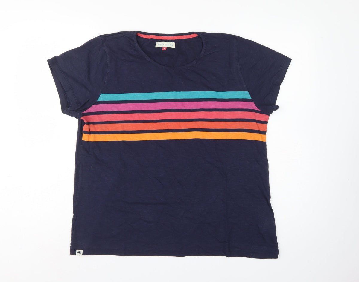 Brakeburn Women’s Blue Striped Cotton Basic T-Shirt UK 16