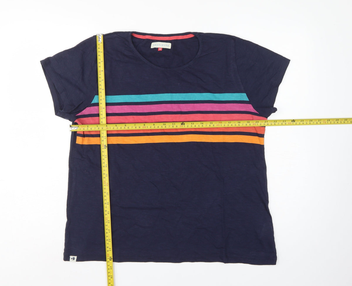 Brakeburn Women’s Blue Striped Cotton Basic T-Shirt UK 16