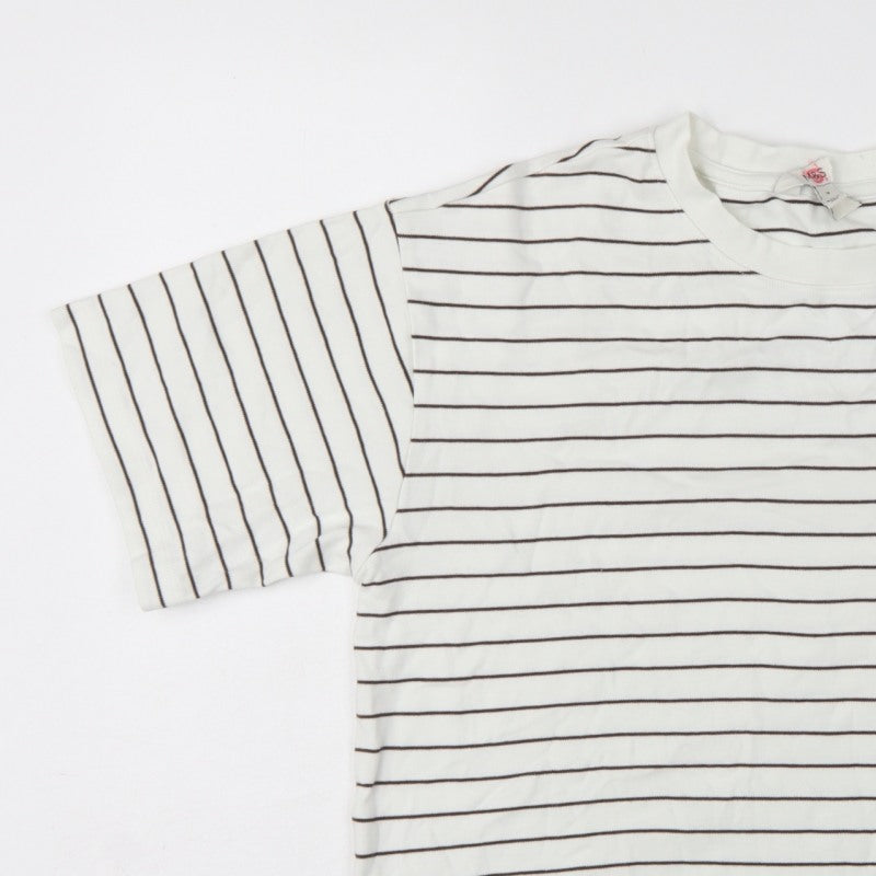 Marks & Spencer Women White Brown Stripe UK 14 Cropped Jersey T-Shirt