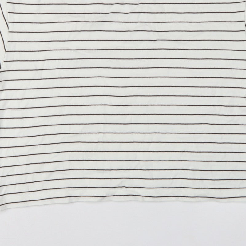 Marks & Spencer Women White Brown Stripe UK 14 Cropped Jersey T-Shirt