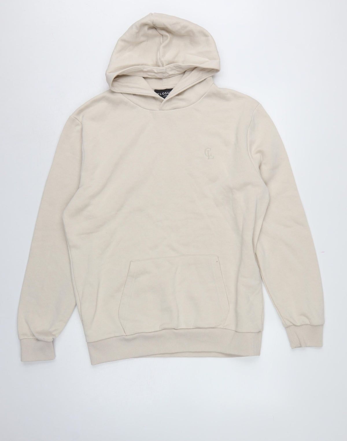 Closure London Men’s Beige L Pullover Hoodie Logo Fleece