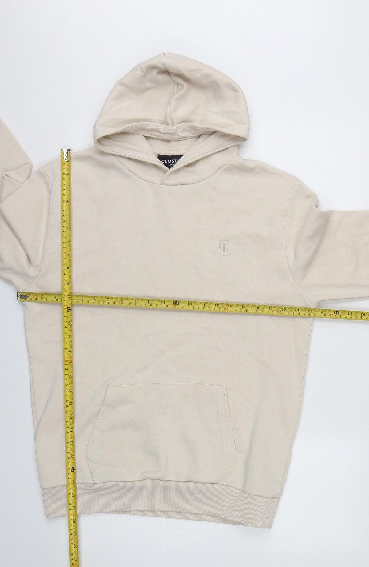 Closure London Men’s Beige L Pullover Hoodie Logo Fleece