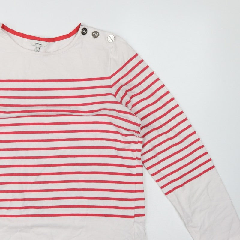 Joules Women White Red Stripe UK 12 Basic Jersey Breton Button Top