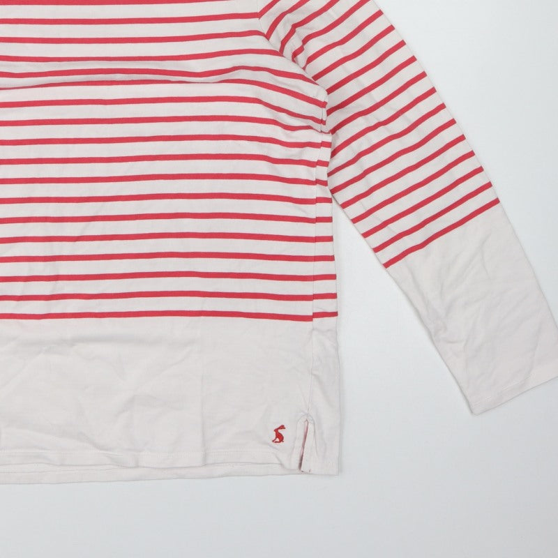 Joules Women White Red Stripe UK 12 Basic Jersey Breton Button Top
