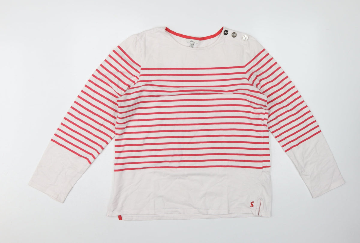 Joules Women White Red Stripe UK 12 Basic Jersey Breton Button Top