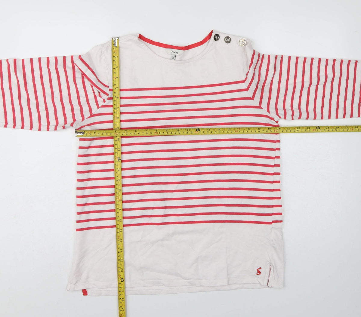 Joules Women White Red Stripe UK 12 Basic Jersey Breton Button Top
