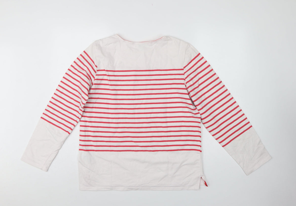 Joules Women White Red Stripe UK 12 Basic Jersey Breton Button Top
