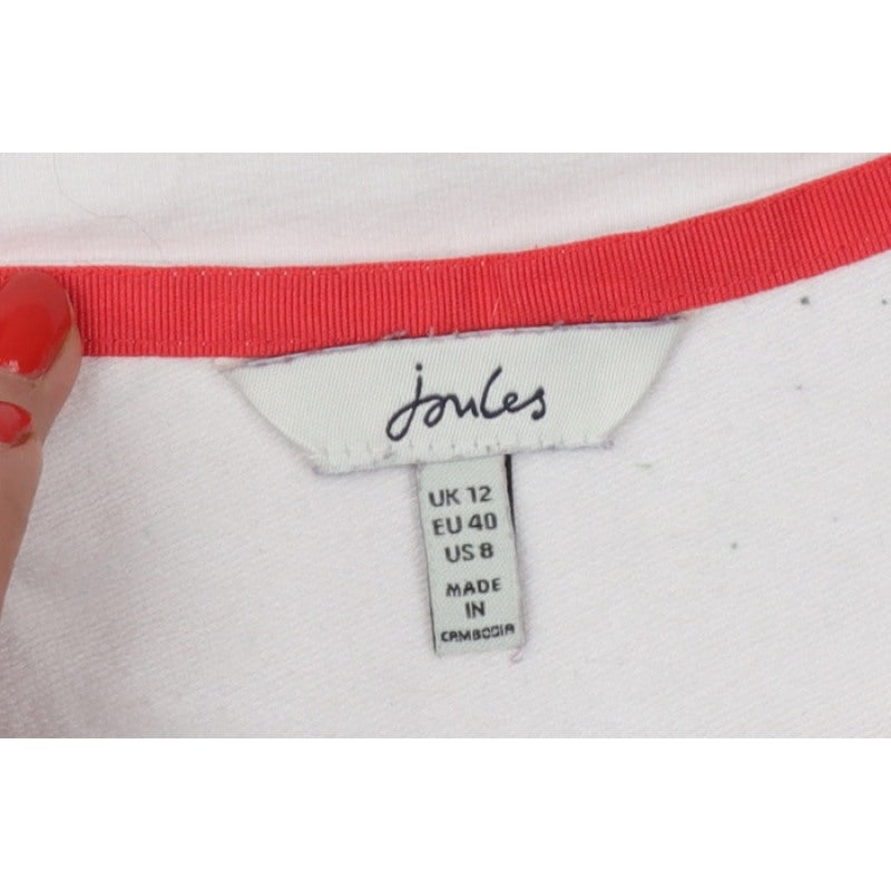 Joules Women White Red Stripe UK 12 Basic Jersey Breton Button Top