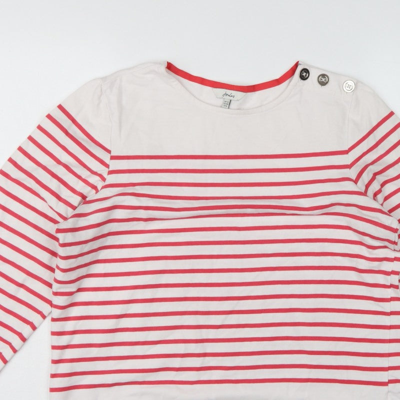 Joules Women White Red Stripe UK 12 Basic Jersey Breton Button Top