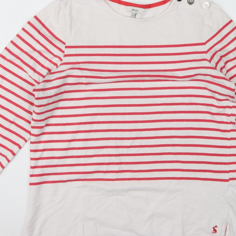 Joules Women White Red Stripe UK 12 Basic Jersey Breton Button Top