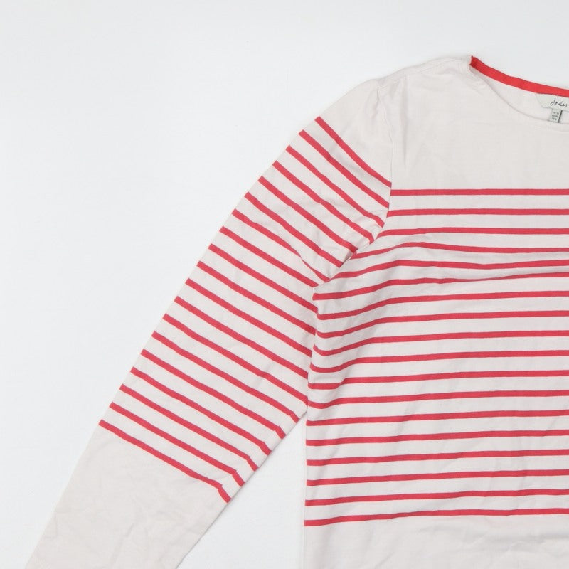 Joules Women White Red Stripe UK 12 Basic Jersey Breton Button Top