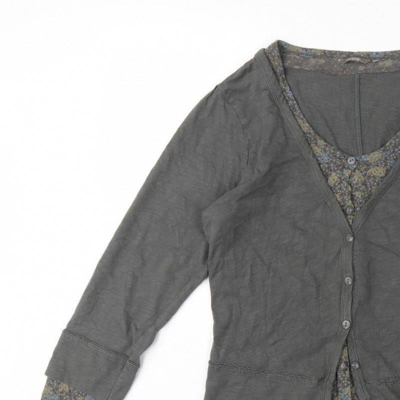 Sandwich Women Grey Floral Layered Button V-Neck Long Sleeve Blouse M