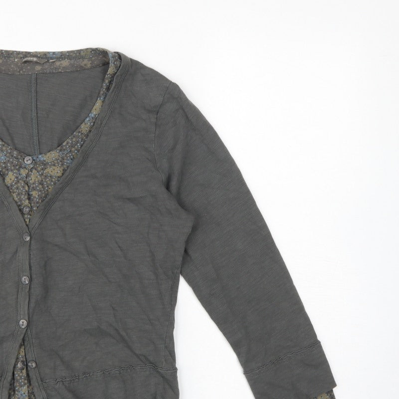 Sandwich Women Grey Floral Layered Button V-Neck Long Sleeve Blouse M