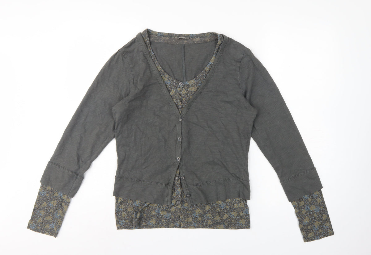 Sandwich Women Grey Floral Layered Button V-Neck Long Sleeve Blouse M