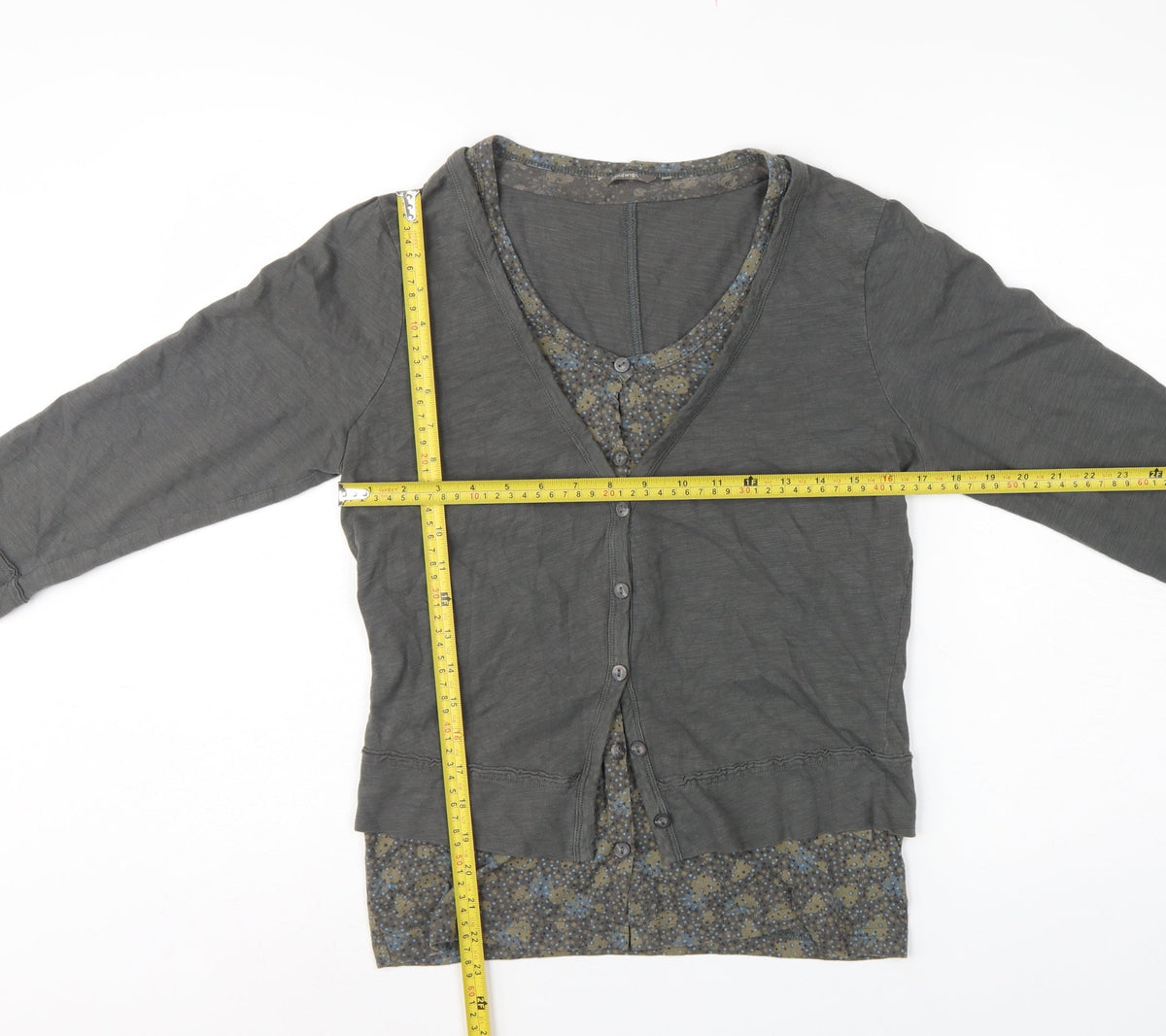 Sandwich Women Grey Floral Layered Button V-Neck Long Sleeve Blouse M