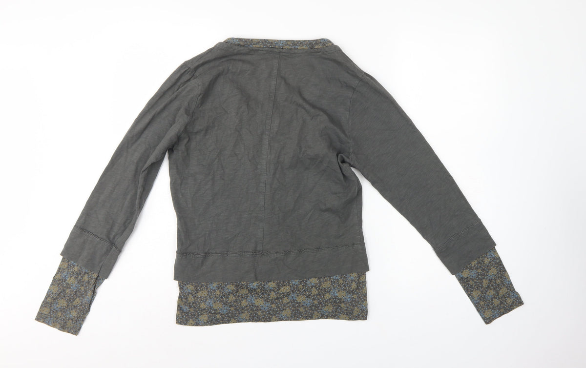 Sandwich Women Grey Floral Layered Button V-Neck Long Sleeve Blouse M