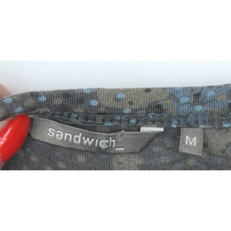 Sandwich Women Grey Floral Layered Button V-Neck Long Sleeve Blouse M