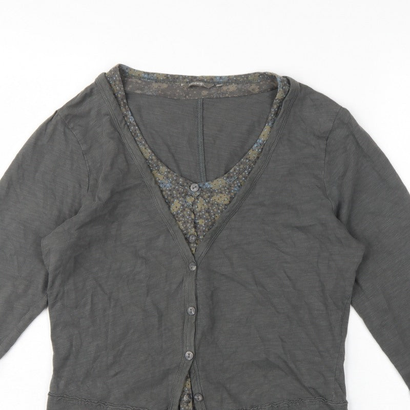 Sandwich Women Grey Floral Layered Button V-Neck Long Sleeve Blouse M