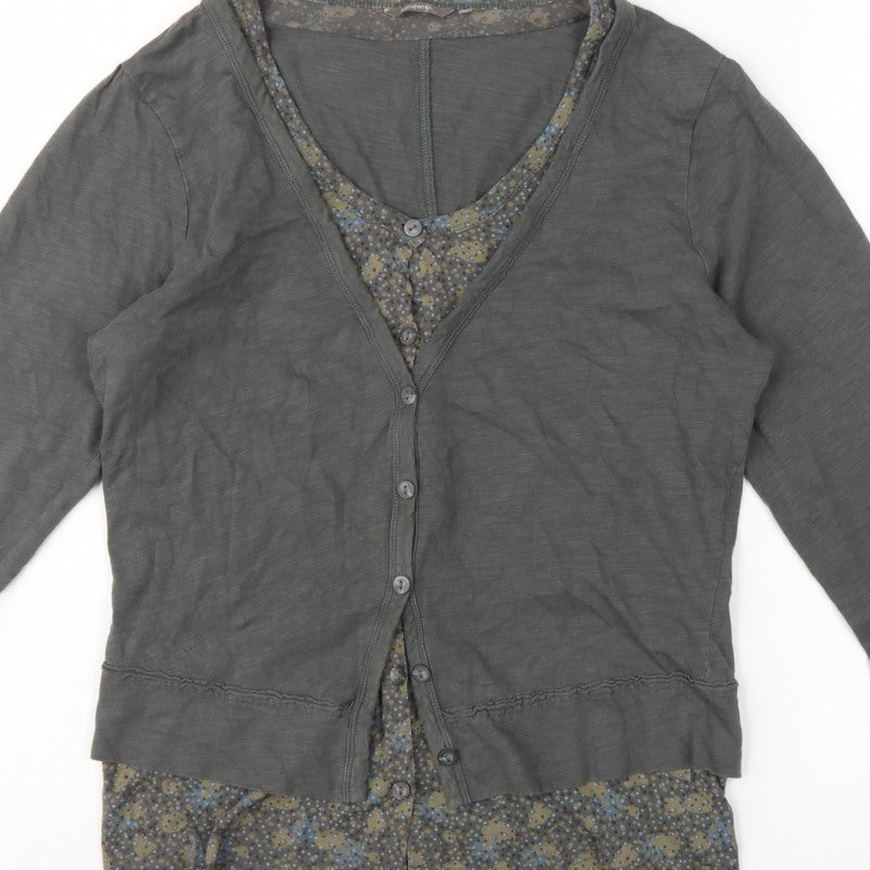 Sandwich Women Grey Floral Layered Button V-Neck Long Sleeve Blouse M