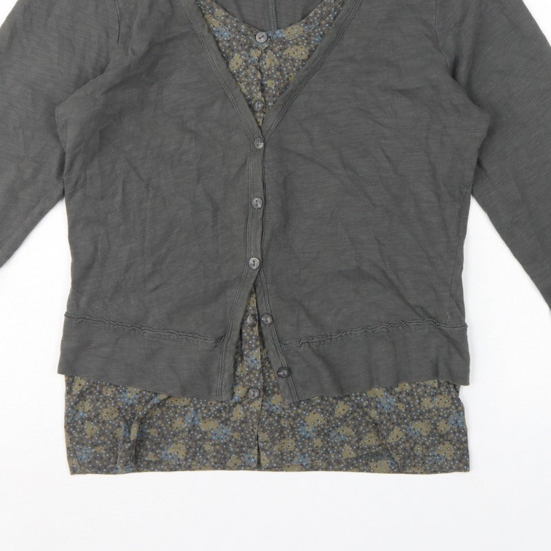 Sandwich Women Grey Floral Layered Button V-Neck Long Sleeve Blouse M