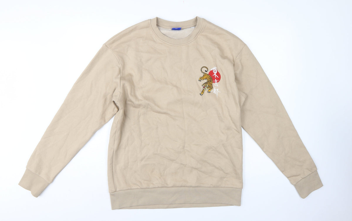 Jack & Jones Men’s Beige L Tiger Graphic Print Crew Neck Sweatshirt