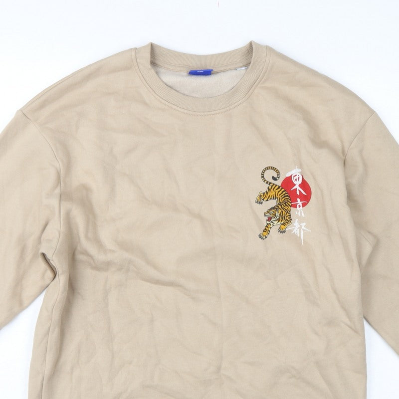 Jack & Jones Men’s Beige L Tiger Graphic Print Crew Neck Sweatshirt