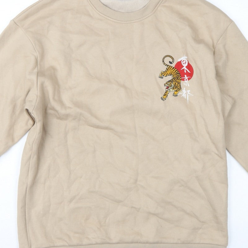Jack & Jones Men’s Beige L Tiger Graphic Print Crew Neck Sweatshirt