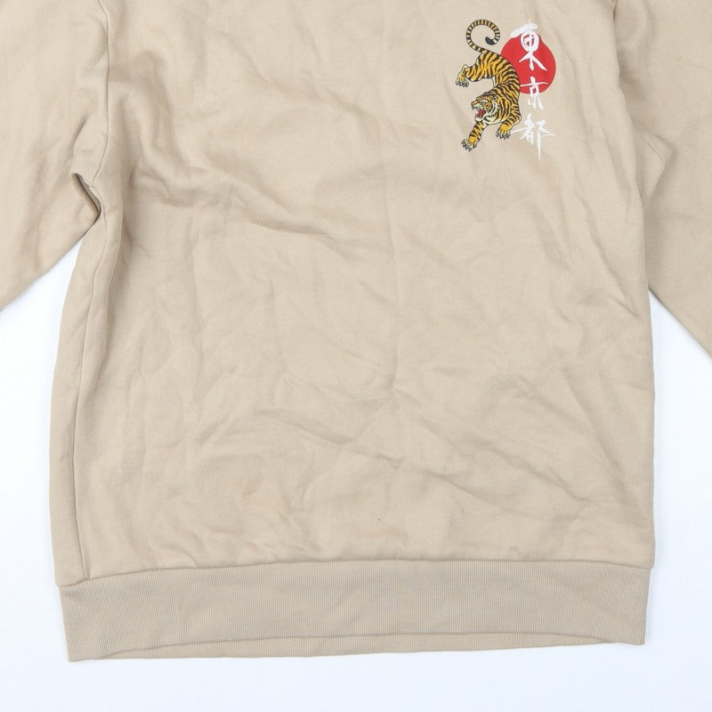 Jack & Jones Men’s Beige L Tiger Graphic Print Crew Neck Sweatshirt
