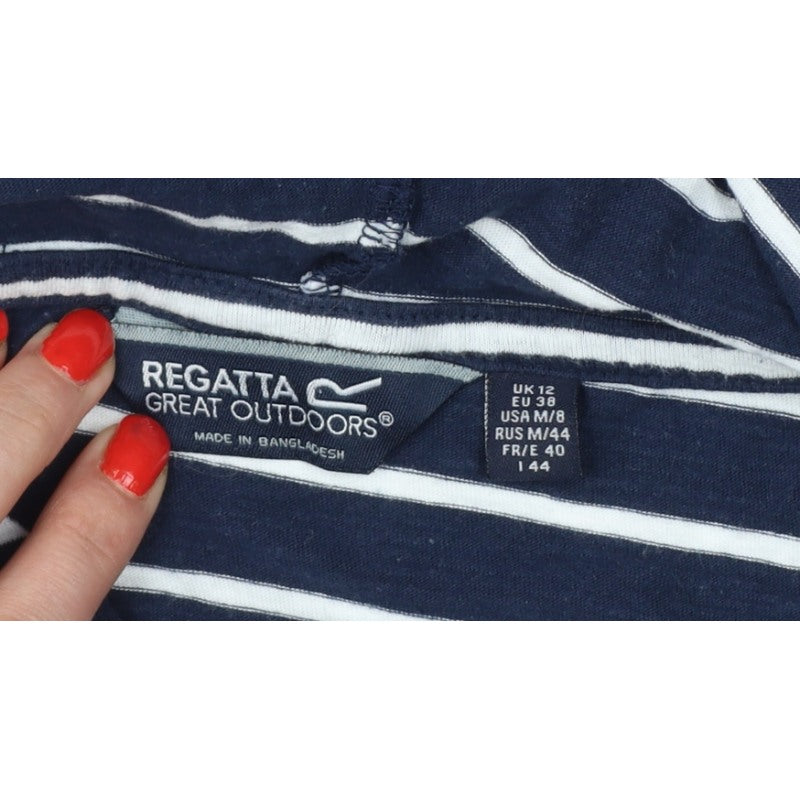 Regatta Women's Blue Striped UK 12 Hooded Cotton Pullover Hoodie