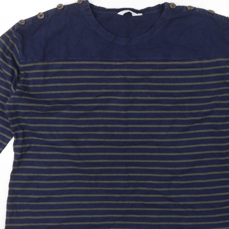 Isle Women’s Blue Green Striped 3/4 Sleeve Button Jersey T-Shirt UK 22