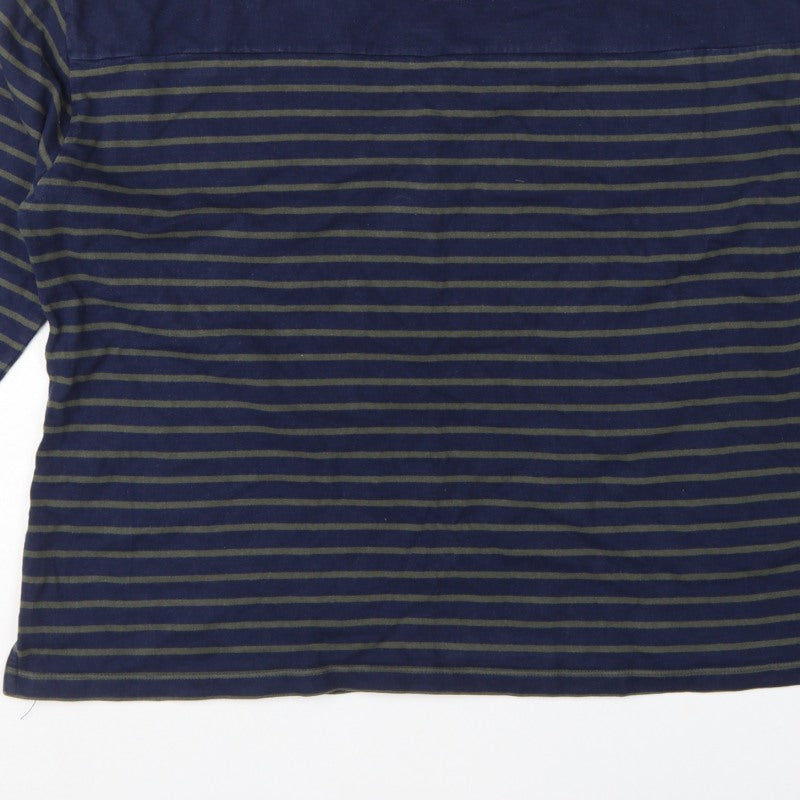 Isle Women’s Blue Green Striped 3/4 Sleeve Button Jersey T-Shirt UK 22