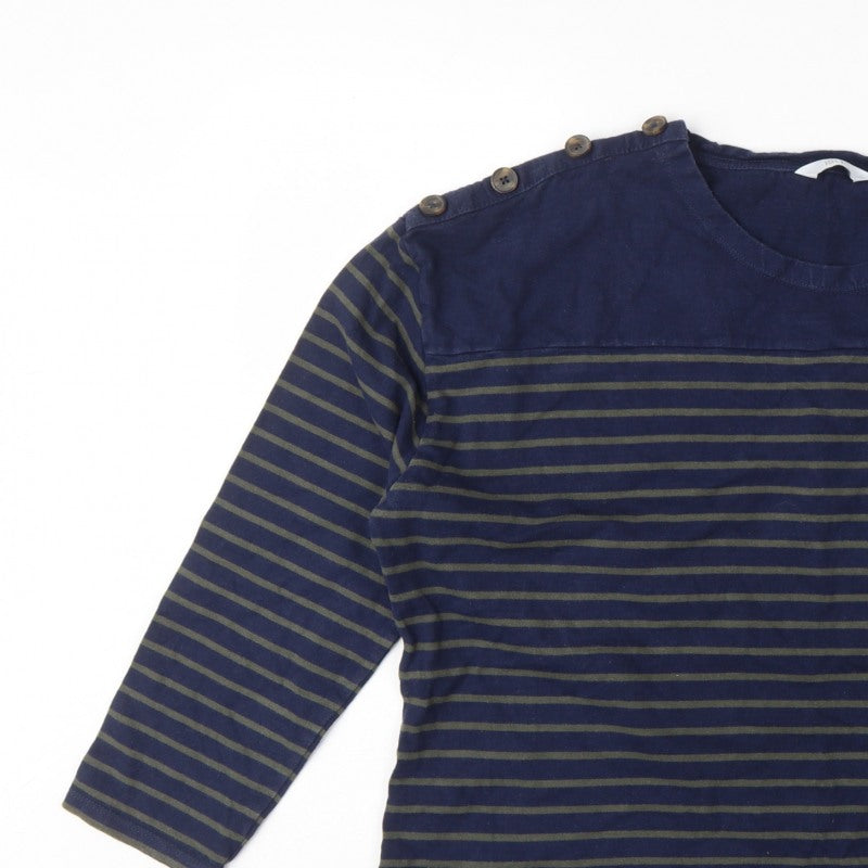 Isle Women’s Blue Green Striped 3/4 Sleeve Button Jersey T-Shirt UK 22